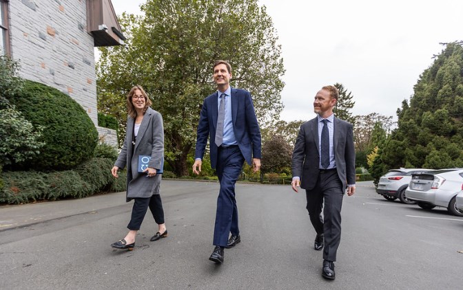 David Eby at Government House on Oct. 26, with chief of staff Matt Smith, ex-president of Stratcom. 