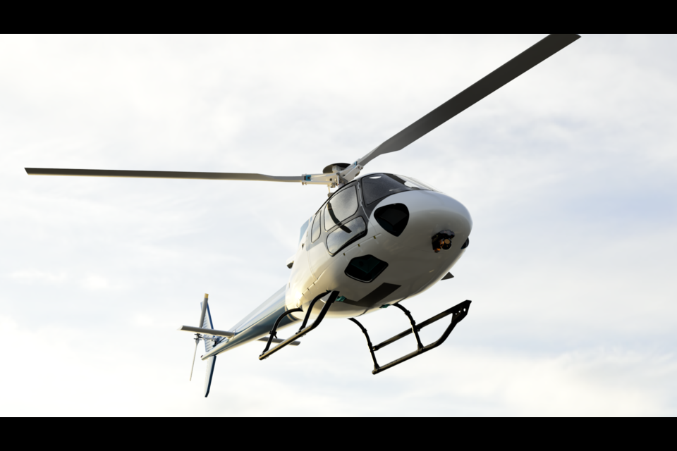 A VoxVision device used to navigate and map wildfires with artificial intelligence attached to the bottom of a helicopter