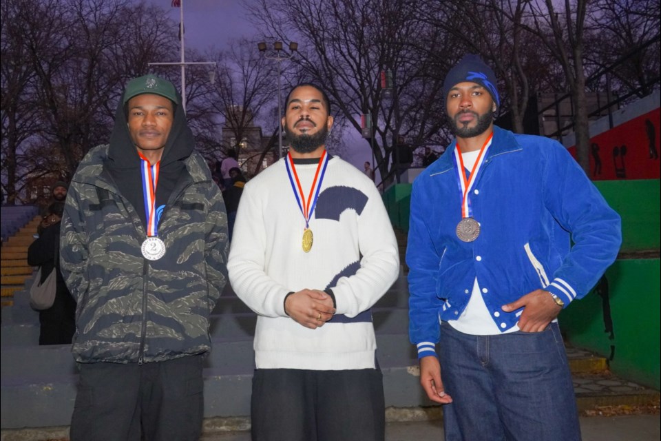 Winners of the Black Heartthrob Look-Alike Competition. (L to R) Second Place: Jamier Boatman (Eazy-E); First Place: Shaken Grohmann (Jayson Tatum); Third Place: Bryce Dixon (Skepta). 