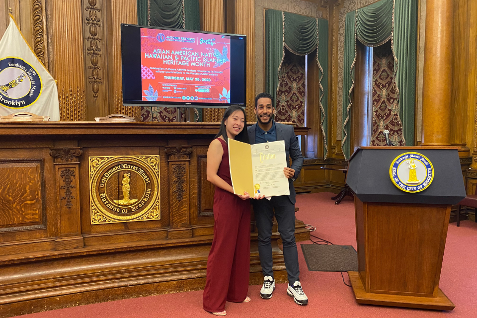 BK Borough President Antonio Reynoso awarded Ashley Huang, the director of the School-Age Child Care Center at P.S. 153 in Homecrest, for her dedication to empowering her students.