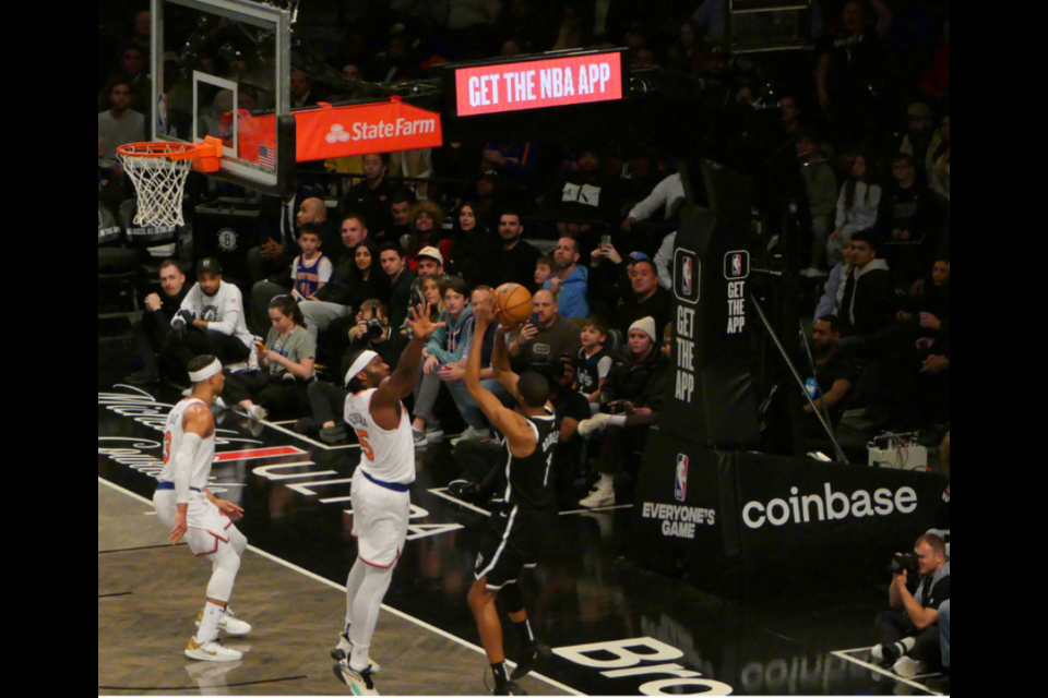 Nets forward Mikhal Bridges shoots a Jump shot.
