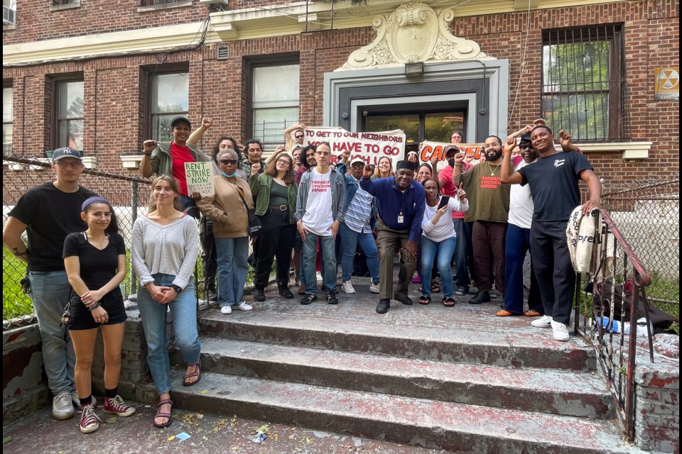 A rally against Hager Management at 170 New York Avenue in Crown Heights.