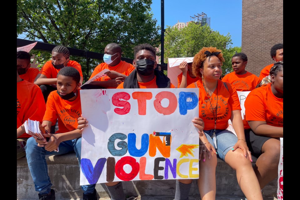 Students of Launch Expeditionary Learning Charter School in Crown Heights marched from school to Restoration Plaza on June 2 to protest gun violence. Photo: Jessy Edwards for BK Reader.