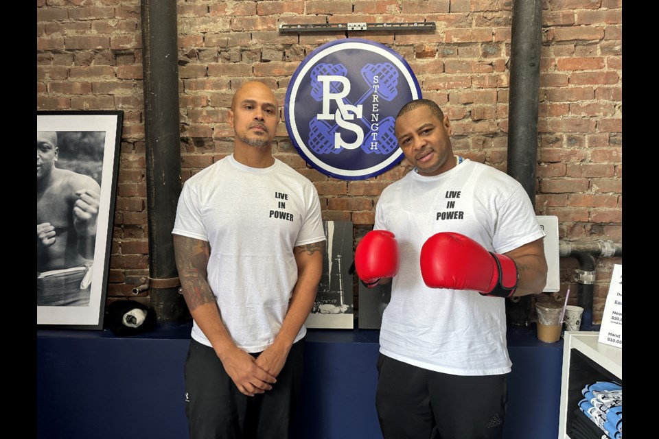 (l to r): Owner of RS Strength Gym, Daniel Lastique, and No Gun Smoke School Tour Founder, Antoine Cassidy.