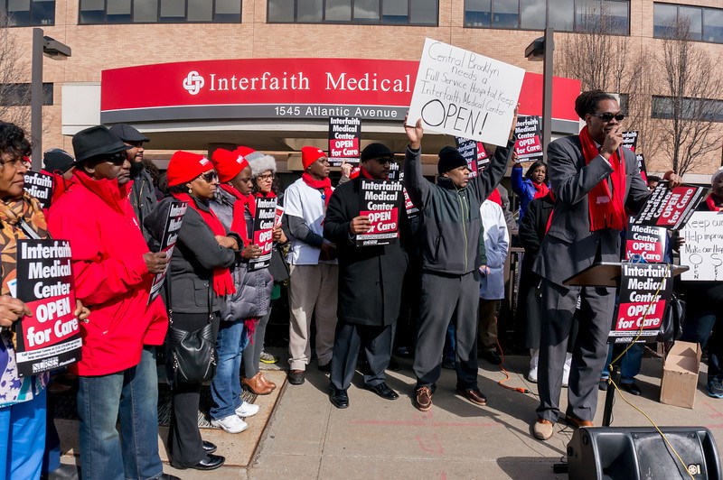 56th AD District Leader Rob Cornegy at a protest to keep Interfaith Hospital open