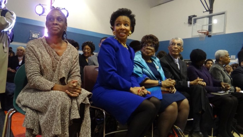 Wife of NYC Mayor Bill De Blasio Chirlane McCray and City Councilmember Laurie Cumbo at Cumbo's inauguration ceremony