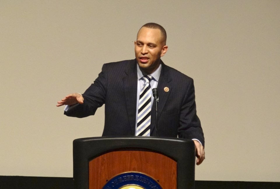 Congressman Hakeem Jeffries (NY-8) addresses his audience at his first State of the District Address since his election, at Boys and Girls High School