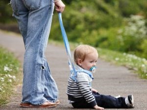 Some people liken children on leashes to walking a dog. photo by www.todaysparent.com