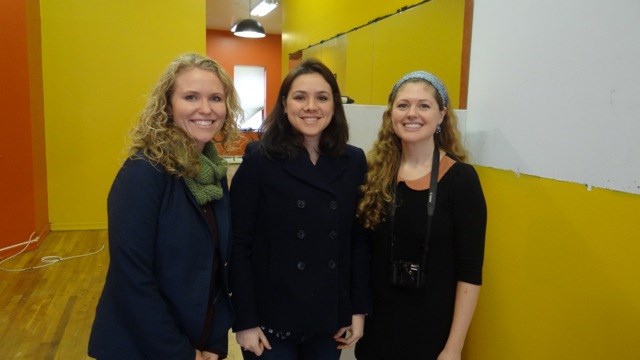 Marie Clevering, Maria Sigourney and Jessica Alonso, inside the Crown Heights storefront which will be transformed into The Stomping Ground