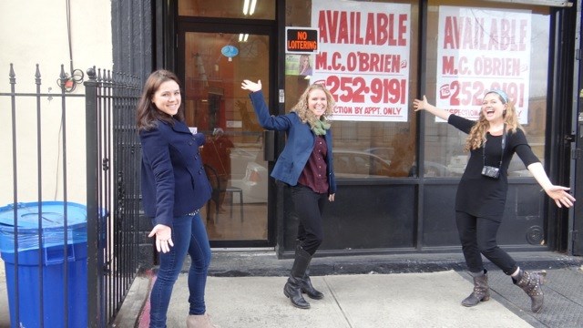 Maria Sigourney, Marie Clevering and Jessica Alonso, outside the storefront which will be transformed into The Stomping Ground