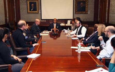 Brooklyn Borough President Eric Adams convenes an initial meeting of transportation stakeholders at Borough Hall to prioritize pedestrian safety in Brooklyn; the group included representatives from the Department of Transportation, the New York City Police Department, New York City Council Transportation Chair Ydanis Rodriguez, Transportation Alternatives, Park Slope Neighbors and Neighbors Allied for Good Growth (NAGG). Photo Credit: Kathryn Kirk/Brooklyn BP's Office