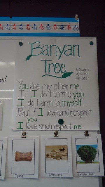 The Banyan Tree, which symbolizes community and interpersonal relationships, is one of six value symbols emphasized on top of the curriculum at Professional Prep Charter School