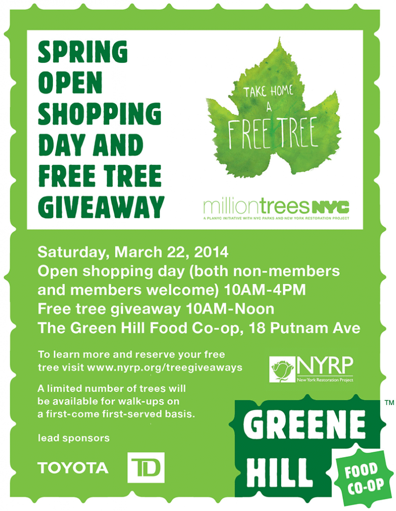 The Green Hill Food Coop Presents: Spring Open Shopping Day and Free Tree Giveaway