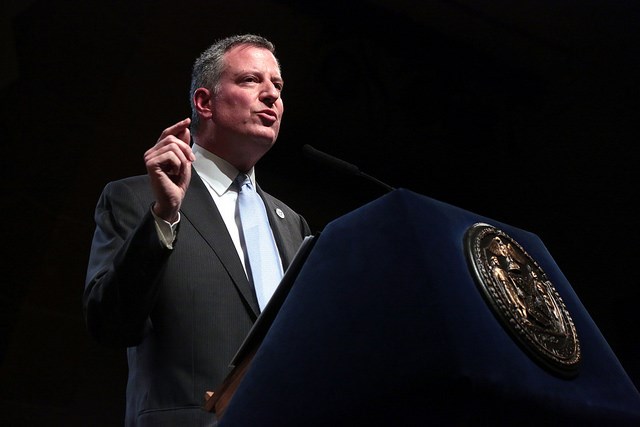 Mayor Bill de Blasio delivers his 100 Day Speech at Cooper Union on Thursday, April 10