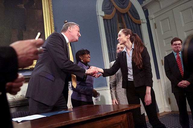 Mayor Bill de Blasio Delivers Remarks and Signs Bill to Protect Interns From Discrimination in the Workplace on Tuesday, April 15 Photo: Ed Reed for the Office of Mayor Bill de Blasio