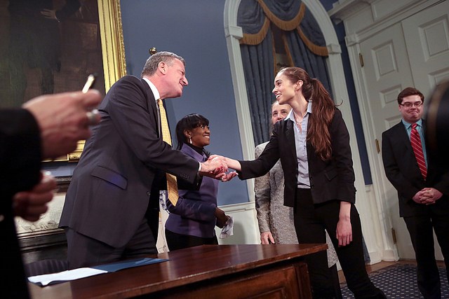 Mayor Bill de Blasio Delivers Remarks and Signs Bill to Protect Interns From Discrimination in the Workplace on Tuesday, April 15 Photo: Ed Reed for the Office of Mayor Bill de Blasio