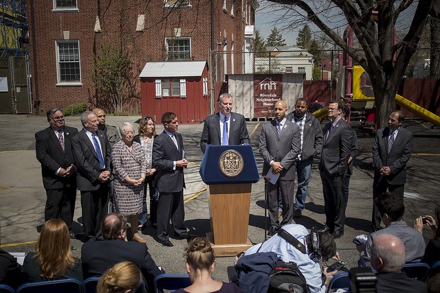 Mayor Bill de Blasio hosts a press conference urging families to apply for pre-K. Monday, April 21, 2014  Photo: Rob Bennett for the Office of Mayor Bill de Blasio