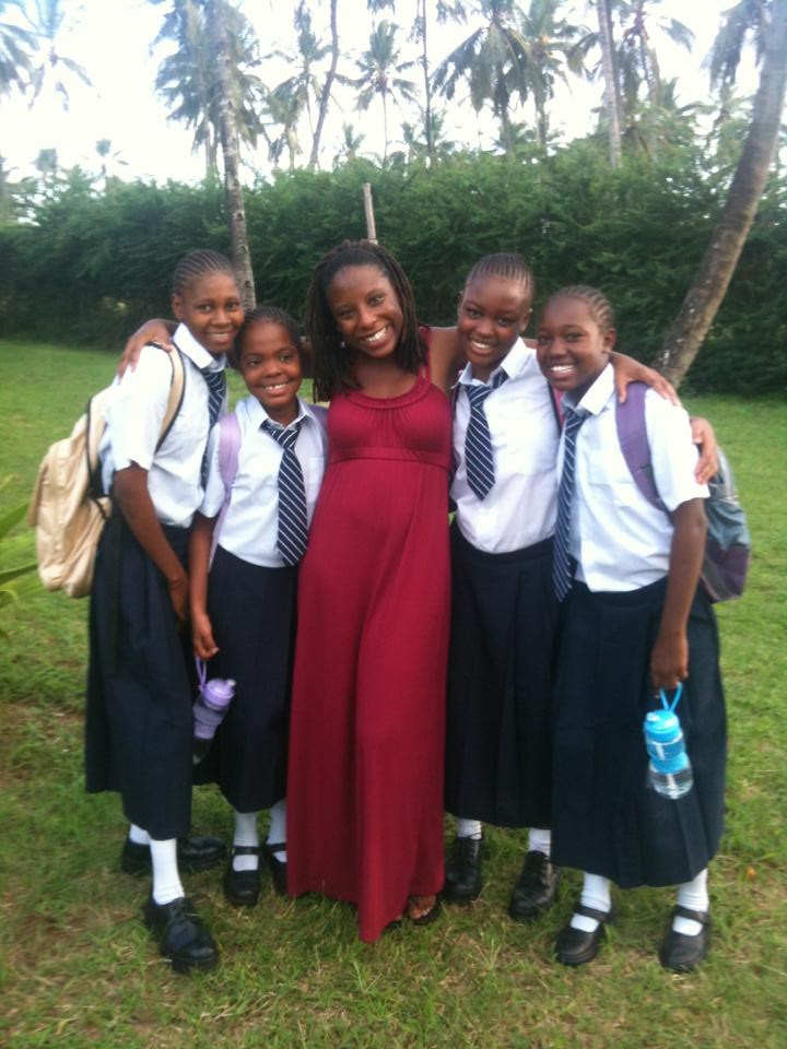 Brittanie and four of her daughters in Kenya on their first day of school