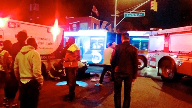 EMS and FDNY treat woman hit by a car at Bedford and Lafayette avenues