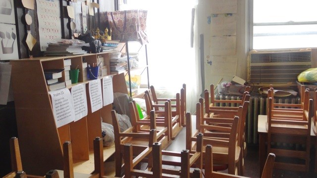 An old classroom in the sanctuary area of B'Nai Adath Kol Beth Yisrael Synagogue 