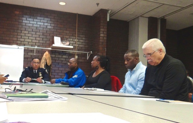 (l) Captain Julio E. Delgado of Police Service Area 3 speaks at a meeting of community stakeholders surrounding ways to curb gun violence, 4/17/14