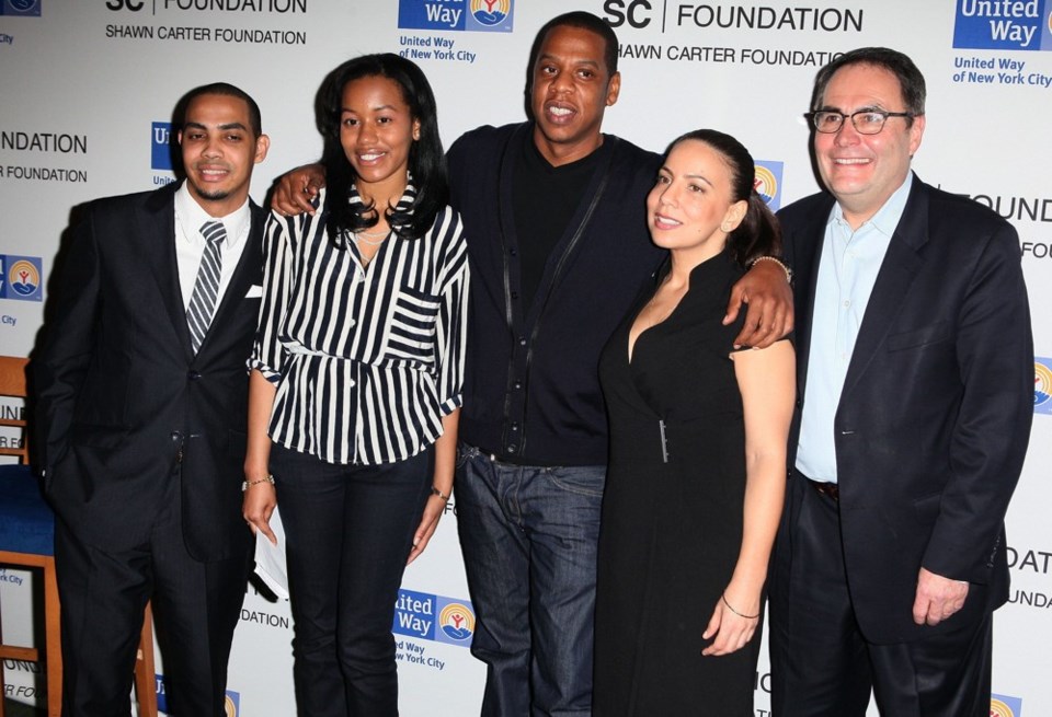 Pedro Hernandez, Bianca Darby-Bell, Jay-Z, Dania Diaz, Gordon J. Campbell United Way of New York and Shawn Carter Scholarship Foundation Press Conference Photo credit: PNP / WENN