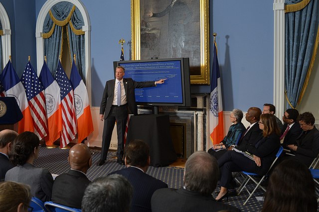 Mayor Bill de Blasio issues Executive Budget for Fiscal Year 2015 at City Hall on Thursday, May 8, 2014. Photo: Rob Bennett for the Office of Mayor Bill de Blasio