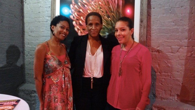 Regine Roumain, co-founder and executive director at Haiti Cultural Exchange with two board members at the Selebrasyon Kick-Off event at Five Myles Gallery, 5/17/14