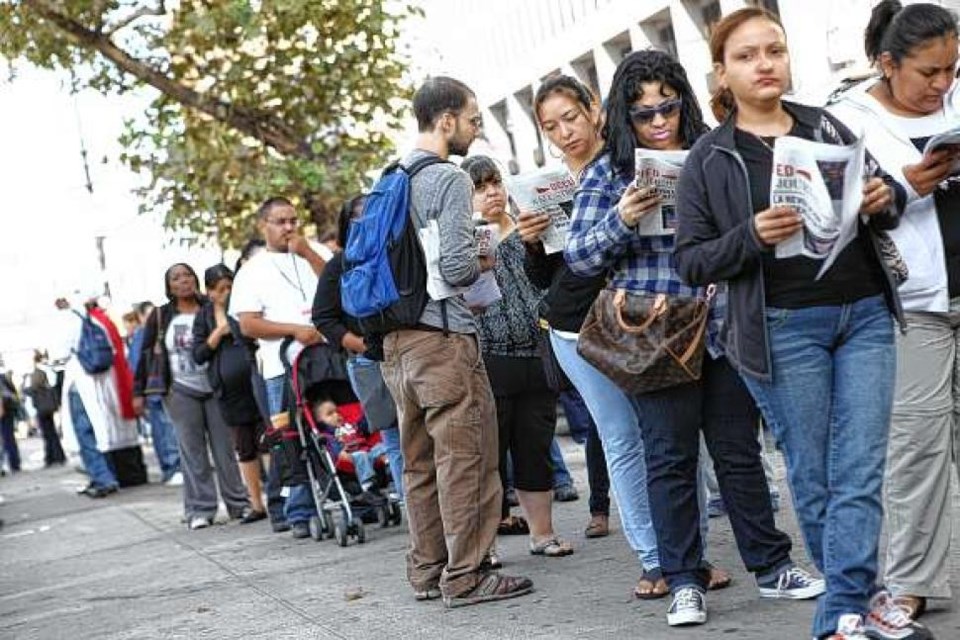 Bronx residents on line at HRA office