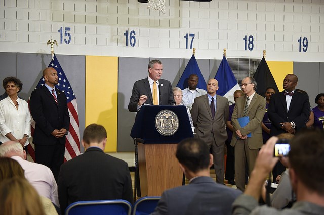 Mayor Bill de Blasio and Schools Chancellor Carmen Fariña announce the selection of the 271 providers that will oversee expanded afterschool for middle school students beginning in September and to encourage middle school youth to take advantage of free summer enrichment programming. Tuesday, June 17, 2014 Credit: Diana Robinson for the Office of Mayor Bill de Blasio