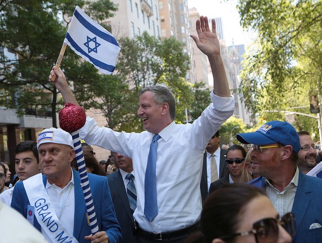  Mayor Bill de Blasio marches in the Celebrate Israel Parade in Manhattan on Sunday, June 1, 2014. Credit: Ed Reed for the Office of Mayor Bill de Blasio