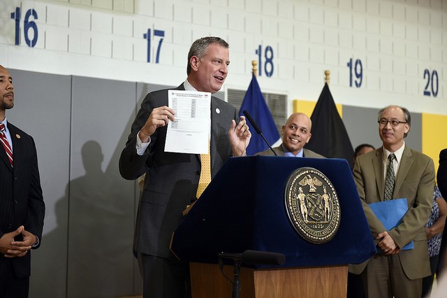 Mayor Bill de Blasio and Schools Chancellor Carmen Fariña announce the selection of the 271 providers that will oversee expanded afterschool for middle school students beginning in September and to encourage middle school youth to take advantage of free summer enrichment programming. Tuesday, June 17, 2014 Credit: Diana Robinson for the Office of Mayor Bill de Blasio