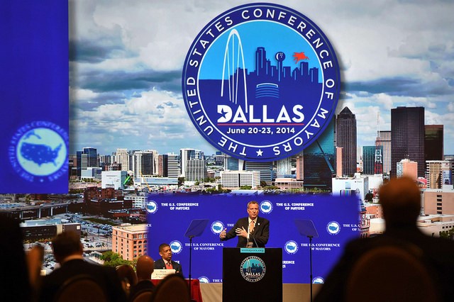 Mayor Bill de Blasio delivers remarks at U.S. Conference of Mayors Plenary Session, "Creating Equitable Cities," in Dallas on Sunday, June 22 Photo: Rob Bennett