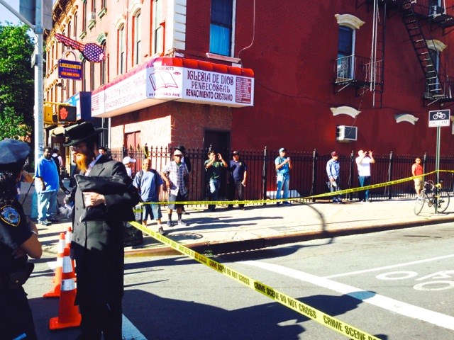 A recycling truck crashes into Gourmet Deli at 944 Bedford Avenue, the corner of Dekalb Avenue