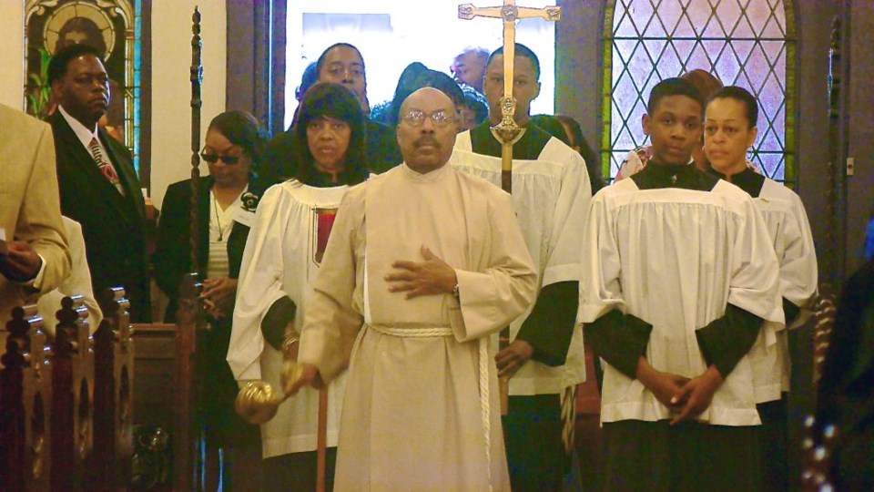 Worshipers in procession at St. Philip's Episcopal Church in Bedford-Stuyvesant, Brooklyn in celebration of its 115th anniversary Photo: Lyndonne Payne 