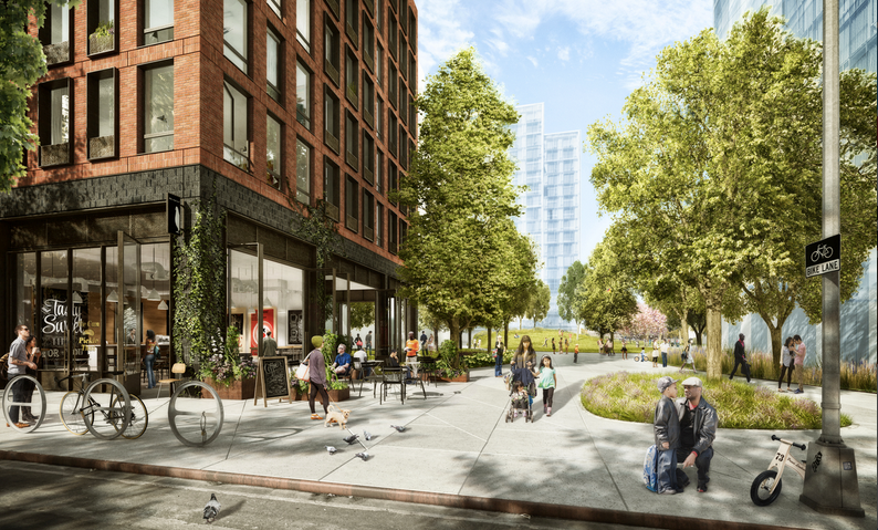 The view of Pacific Park from Dean St (Rendering via Curbed)