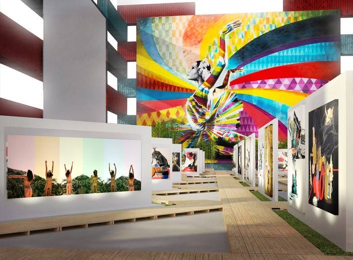 A rendering of the inside of The Wanderlust Museum-- a 45,000 square foot structure that will be easily and organically assembled in ports of call around the world as a transitory display for art.