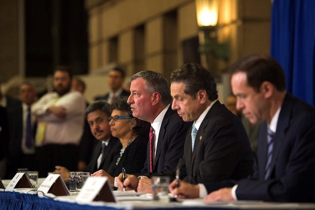 Mayor Bill de Blasio Hosts Press Conference with Governor Cuomo at Bellevue Hospital in Manhattan. Thursday, October 23, 2014.  Photo: Rob Bennett/Mayoral Photography Office.