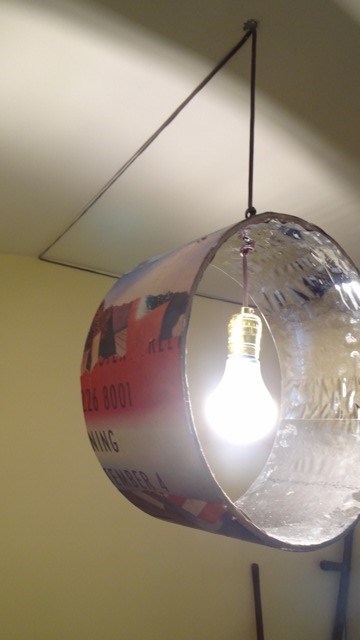 A lamp, designed by students from recycled material for 