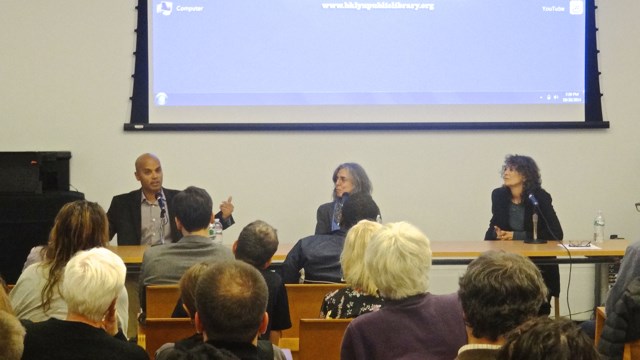 Brooklyn Transitions, a panel on gentrification held at the Brooklyn Public Library, with (l to r) Suleiman Osman, Sharon Zukin and Isabel Hill