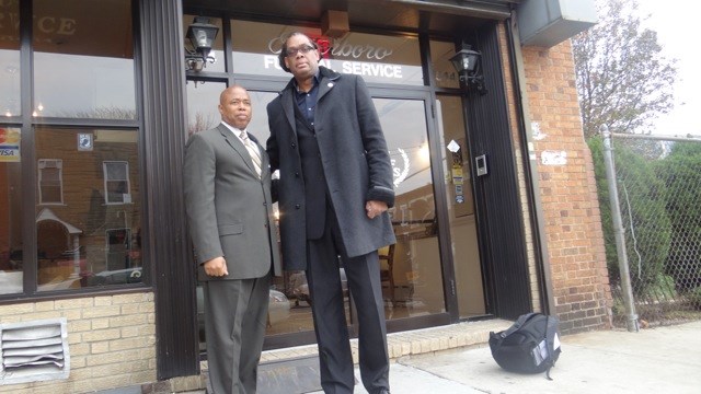 Brooklyn Borough President Eric Adams and City Councilmember Robert Cornegy at the funeral service of Abdullah Abdur-Razzaq