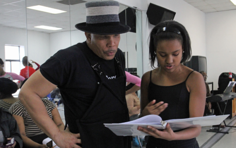 Colby going over her script with choreographer Abdel Salaam