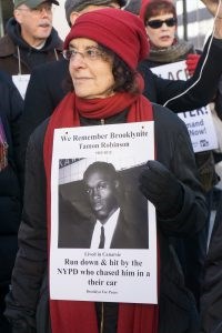Two many lost; the Brooklyn for Peace and Fort Greene Peace feeder march remembered our neighbors. Photo of Karen Malpede is by Matt Weinstein, both members of the two peace groups.