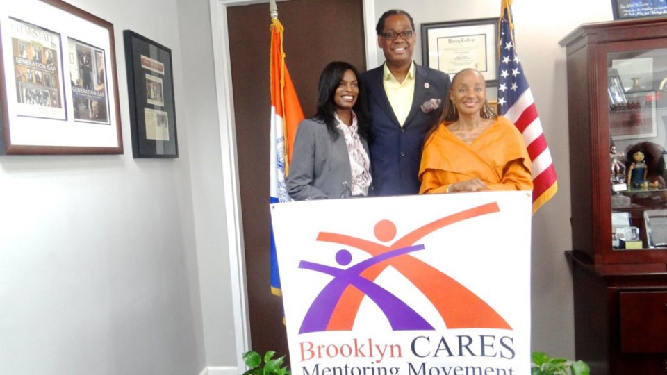 (l to r) Tammy Samms, chair of Brooklyn CARES Mentoring Movement; City Councilmember Robert Cornegy; and Susan L. Taylor, founder and CEO of National CARES Mentoring Movement announce a new partnership 
