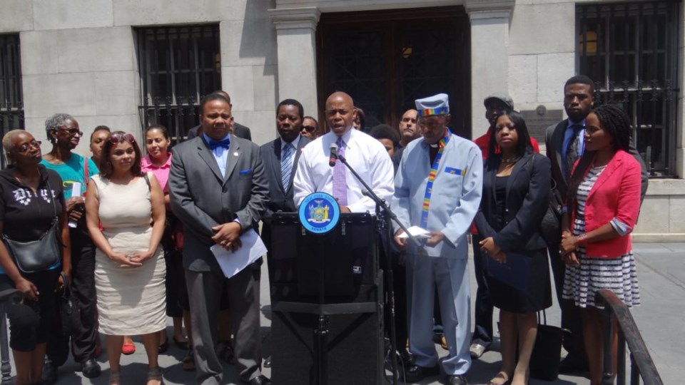 deportation, mass deportation, press conference, Jesse Hamilton, Eric Adams, Mathieu Eugene, Herbert Daughtry, Sophia Cantal, Brooklyn Borough Hall, discrimination, racism, Haiti, Dominican Republic