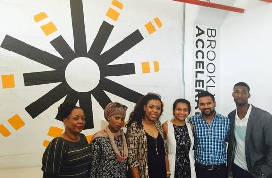 (l to r): Patricia Francois, Christine Lewis and Samantha Lee of Domestic Workers United, Vasudha Gupta and Anurag Gupta of Be More, and Marlon Peterson of The Precedential Group. Photo: Brooklyn Community Foundation