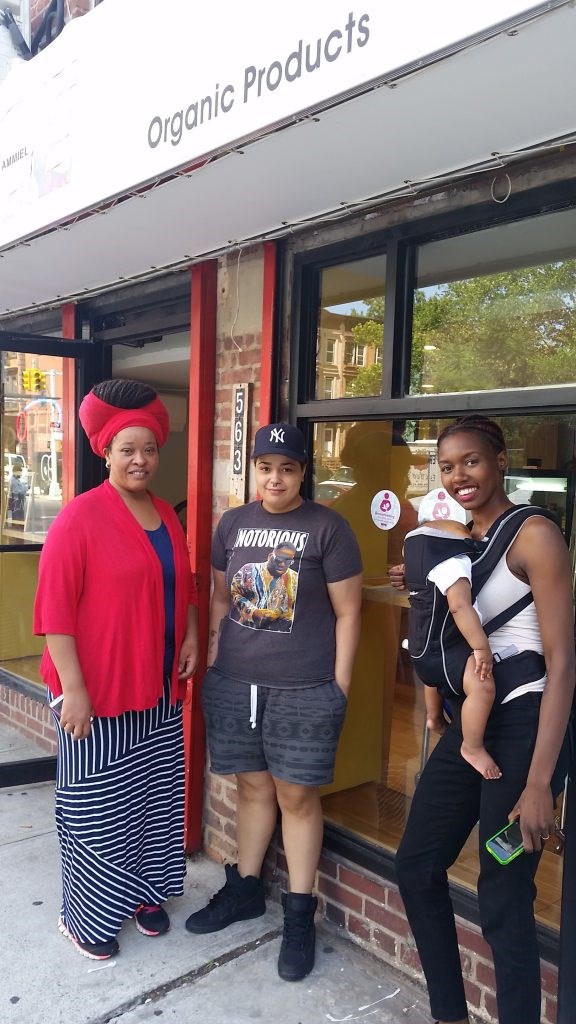 Desree Foster - BFEZ Volunteer/LIU Student Intern Stephanie Lastra- Employee of Juices Jelisa Tannis - BFEZ CLC & Baby. "Juice" is located on Throop Avenue in Bedford-Stuyvesant and is currently a breastfeeding friendly establishment for mothers.