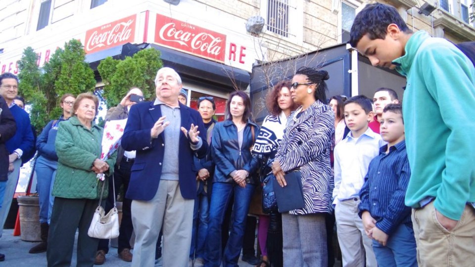 Former Brooklyn Borough President Marty Markowitz joins City Councilmember Laurie Cumbo for the co-naming of Sterling Pl at Washington Avenue: "Gus Vlhavas Place," after the late owner of Tom's Diner