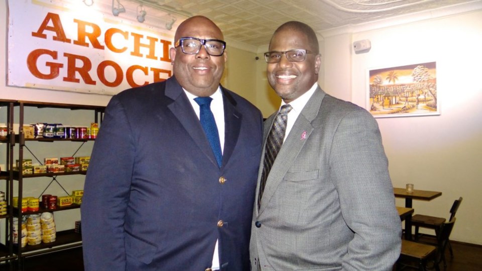 (l to r): Resident Kenneth Mbonu and Michael Lambert, executive director for the Bed-Stuy Gateway Business Improvement District