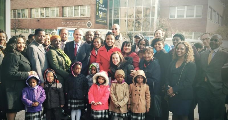 Council Members Mathieu Eugene, Inez Barron, and Mark Treyger as well as Dr. Rudy Crew, president of Medgar Evers College announced a $2.2M allocation for the academic institution.